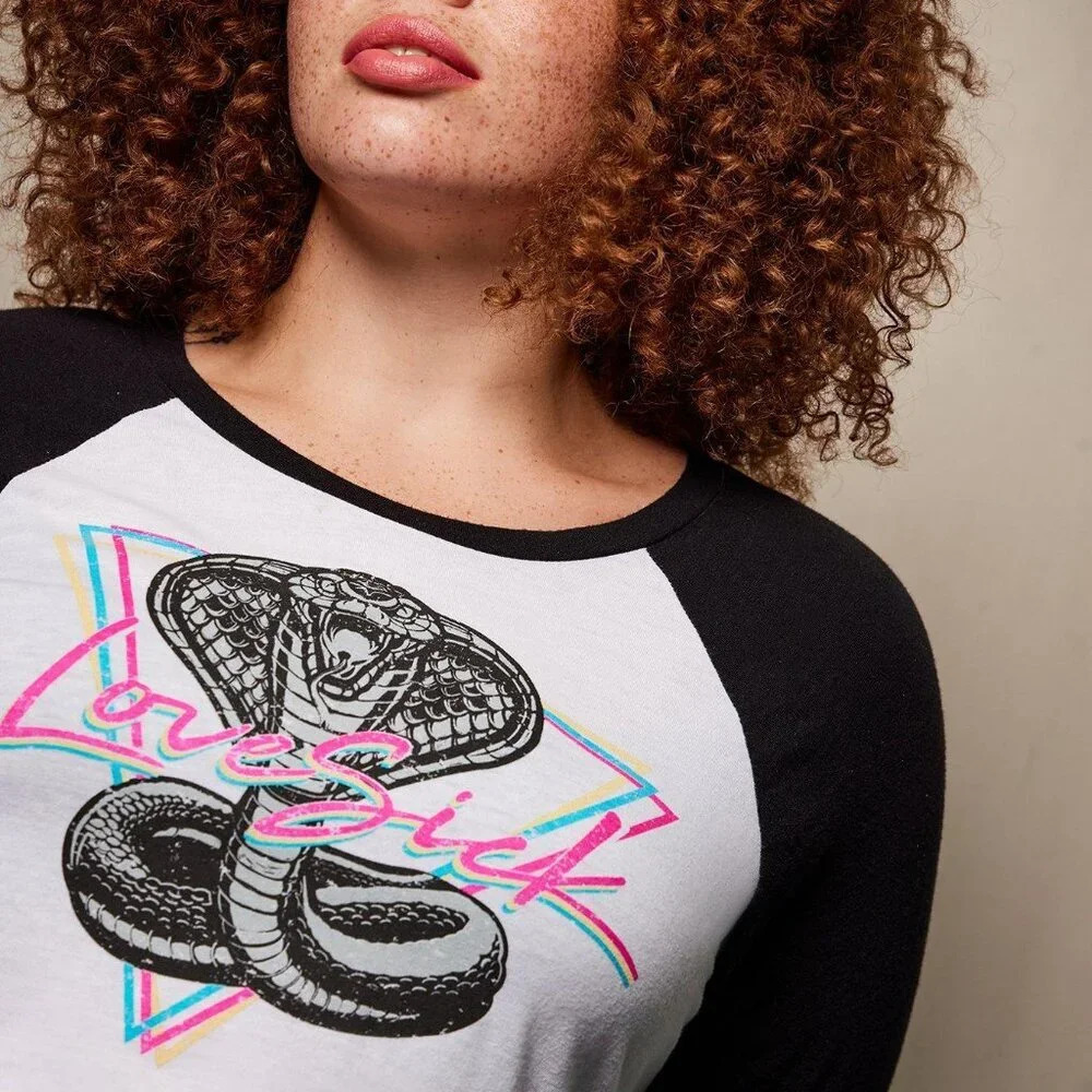 NWOT Torrid Baseball Tee - LoveSick Snake White & Black in Size 1 / 14-16